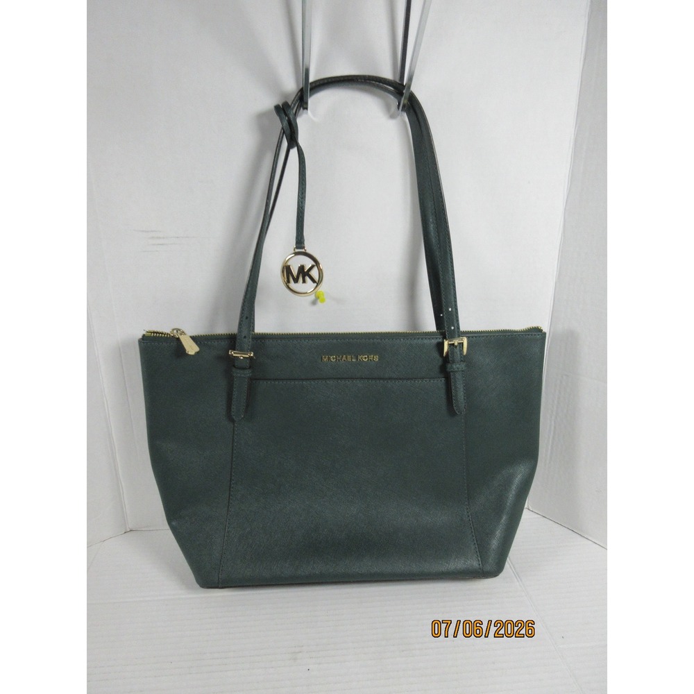 Michael Kors Jet Set Travel Saffiano Leather Tote Bag Green Gold Hardware - Picture 1 of 7